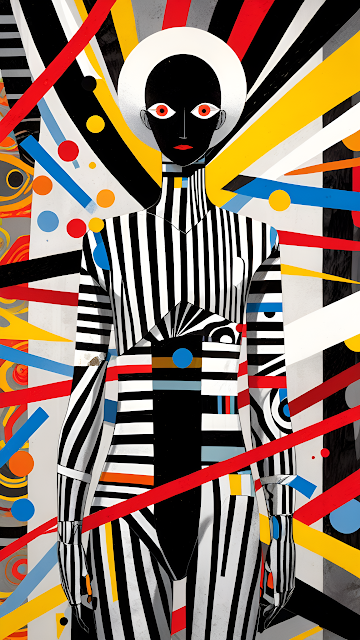 Bold Abstract Figure in Striped Suit Pop Art Style - Free mobile Wallpaper