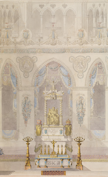 Interior Elevation of Reims Cathedral with a Statue of King Louis I and an Altar