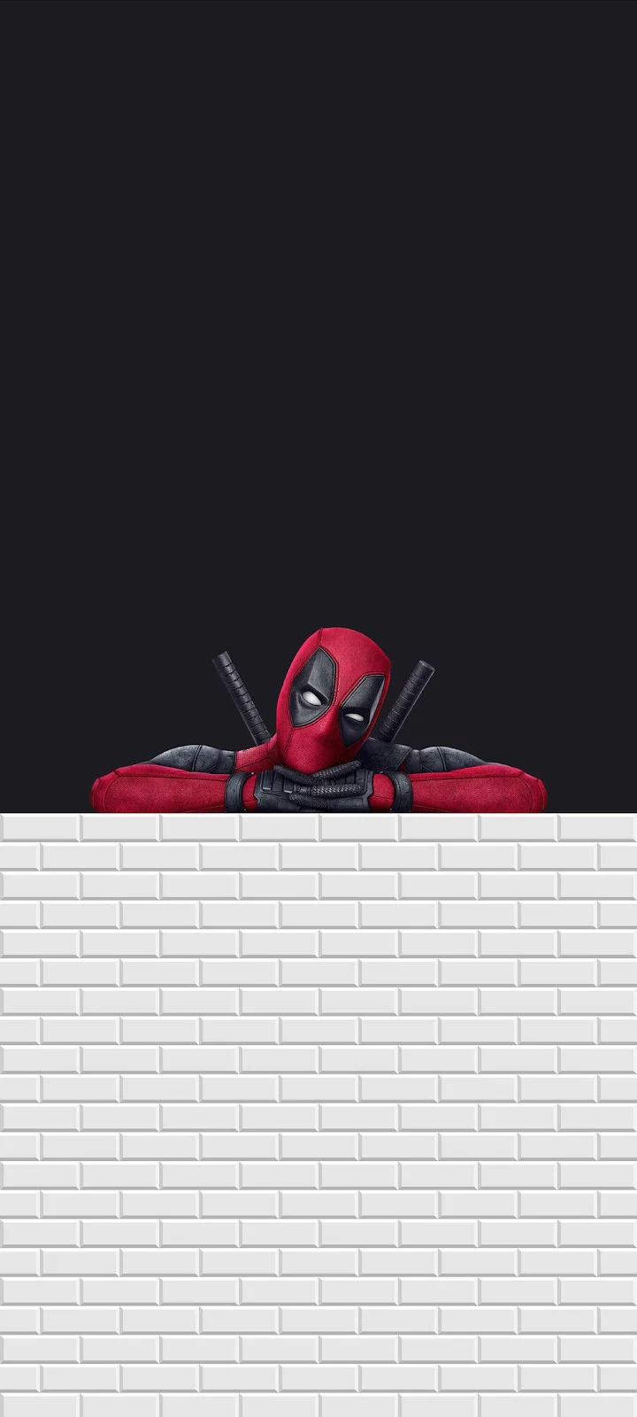 Deadpool Peeking Over Brick Wall - Minimalist Digital Art iPhone Wallpaper (972x2160)