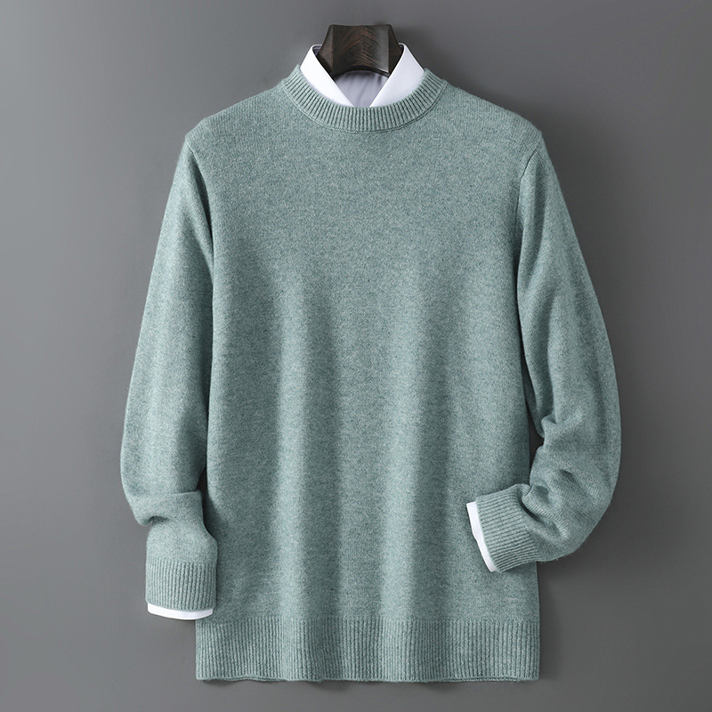 Men's wool sweater, round neck, 100% wool, reinforced