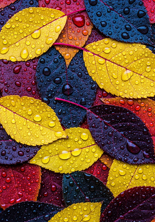 Wet Autumn Leaves Close-up Macro