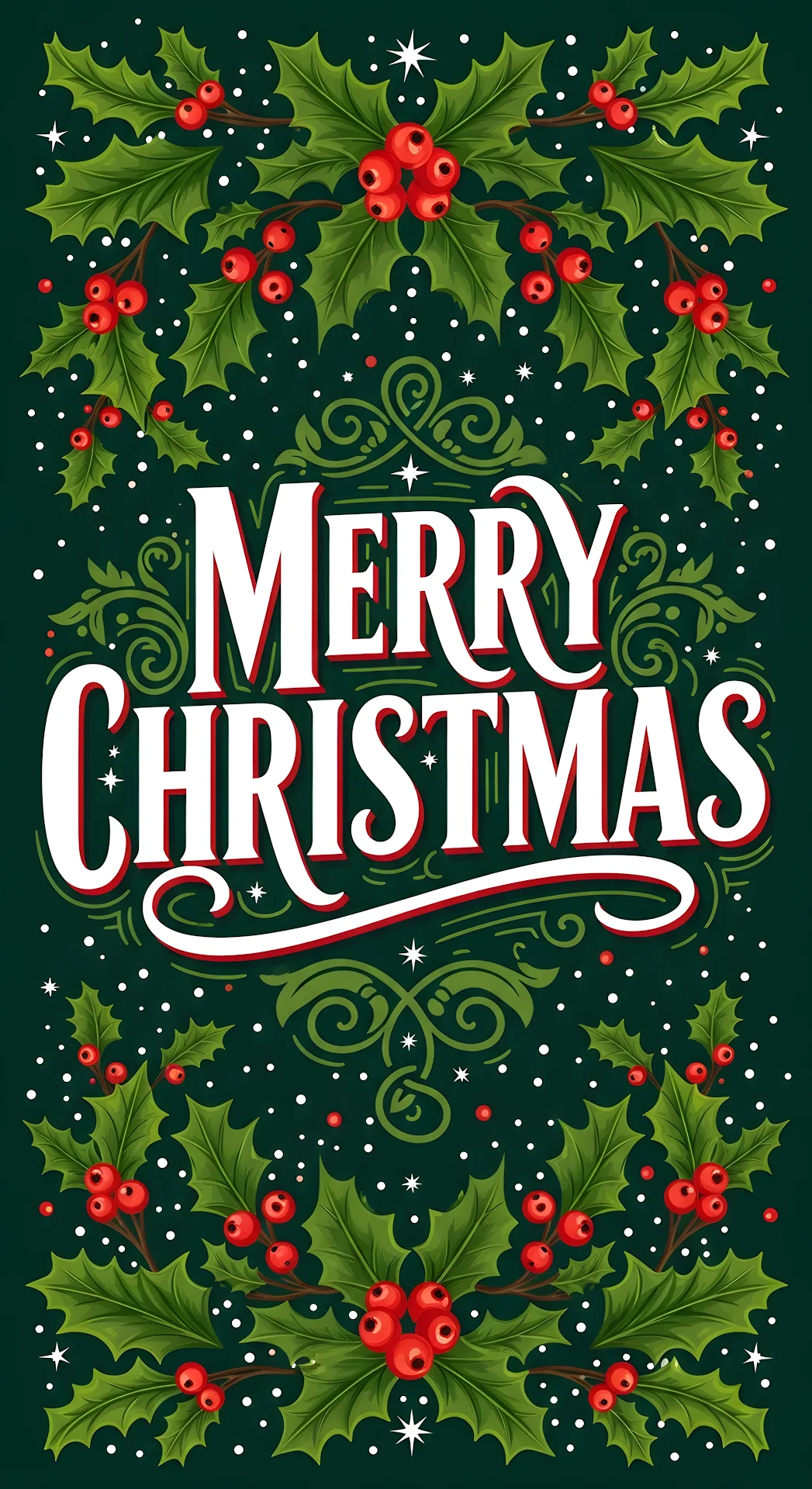 Vintage Merry Christmas Lettering with Holly and Berries - Free 4K mobile Wallpaper