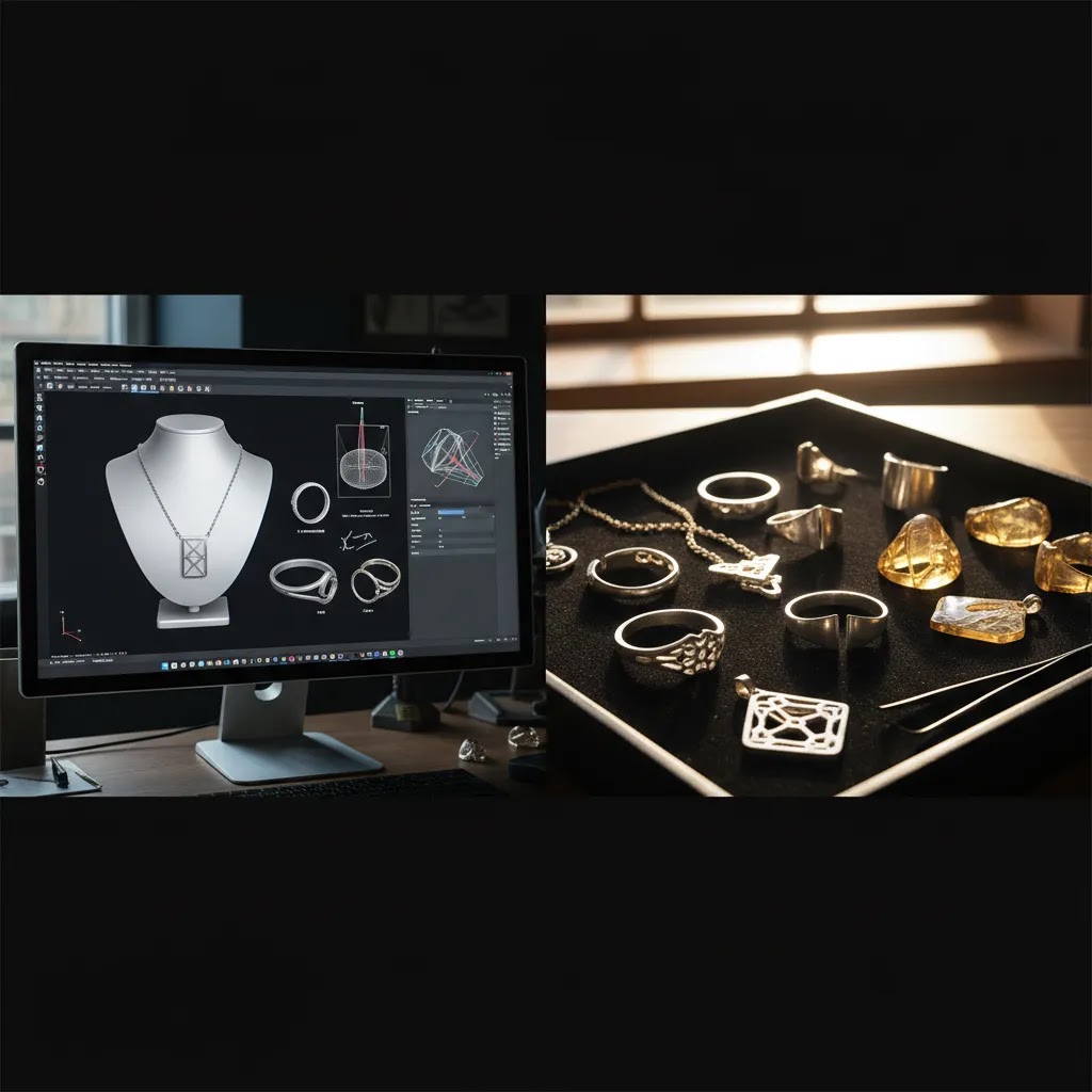 Bespoke 3d jewelry modeling services from CAD render to prototype and finished sample