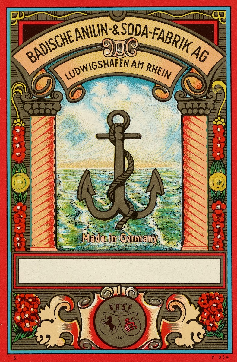 Badische Anilin  Soda Fabrik dye label with anchor Circa 1900