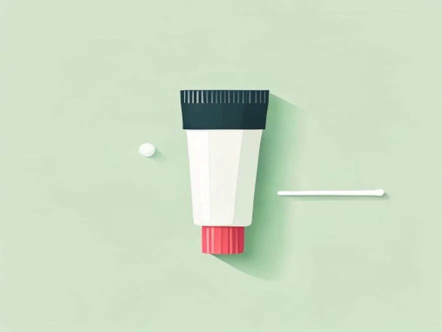 눈 다래끼 치료를 위한 안연고와 깨끗한 면봉이 놓여 있는 모던한 일러스트