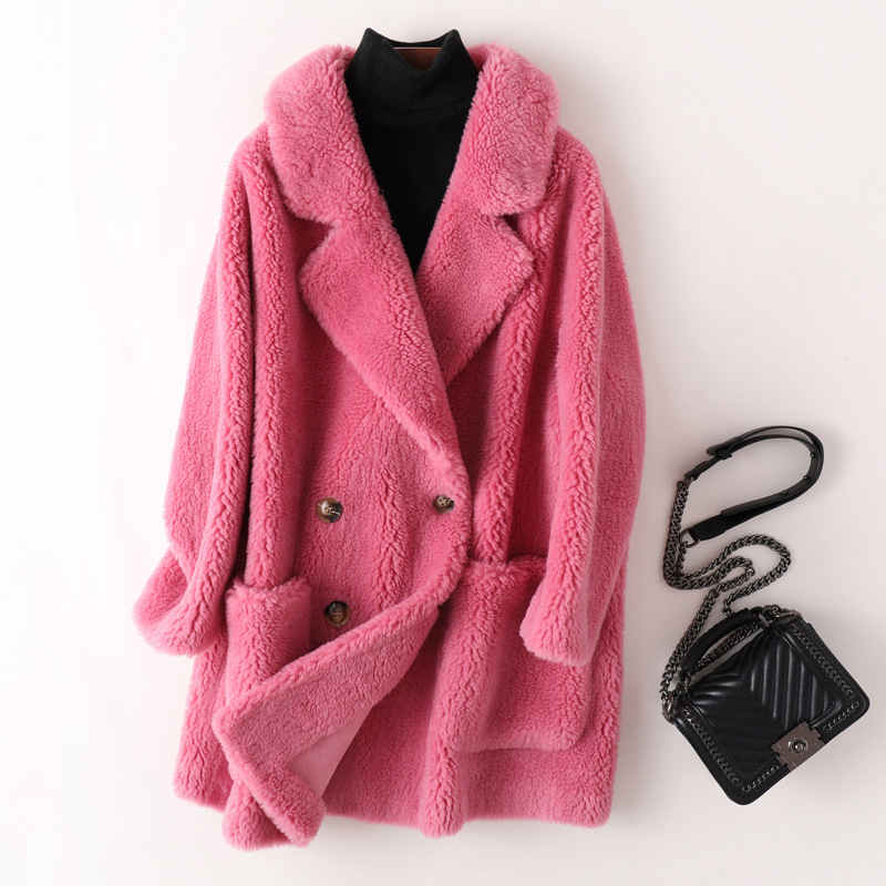 Women's mid-length lambskin imitation coat