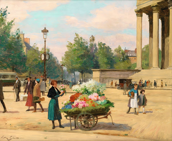 Flower Vendor Before The Madeleine Church Paris