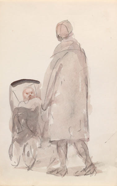 A Woman Pushing a Child in a Pram