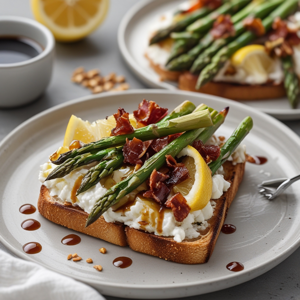 Final Zesty Lemon Ricotta Toast with Roasted Asparagus, Crispy Pancetta & Balsamic Glaze