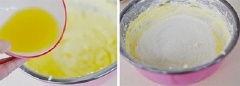 Cho tiếp nước trái tắc, nước cốt chanh, kem tươi vào. Rây bột bắp vào cùng, trộn đều tất cả lại với nhau.