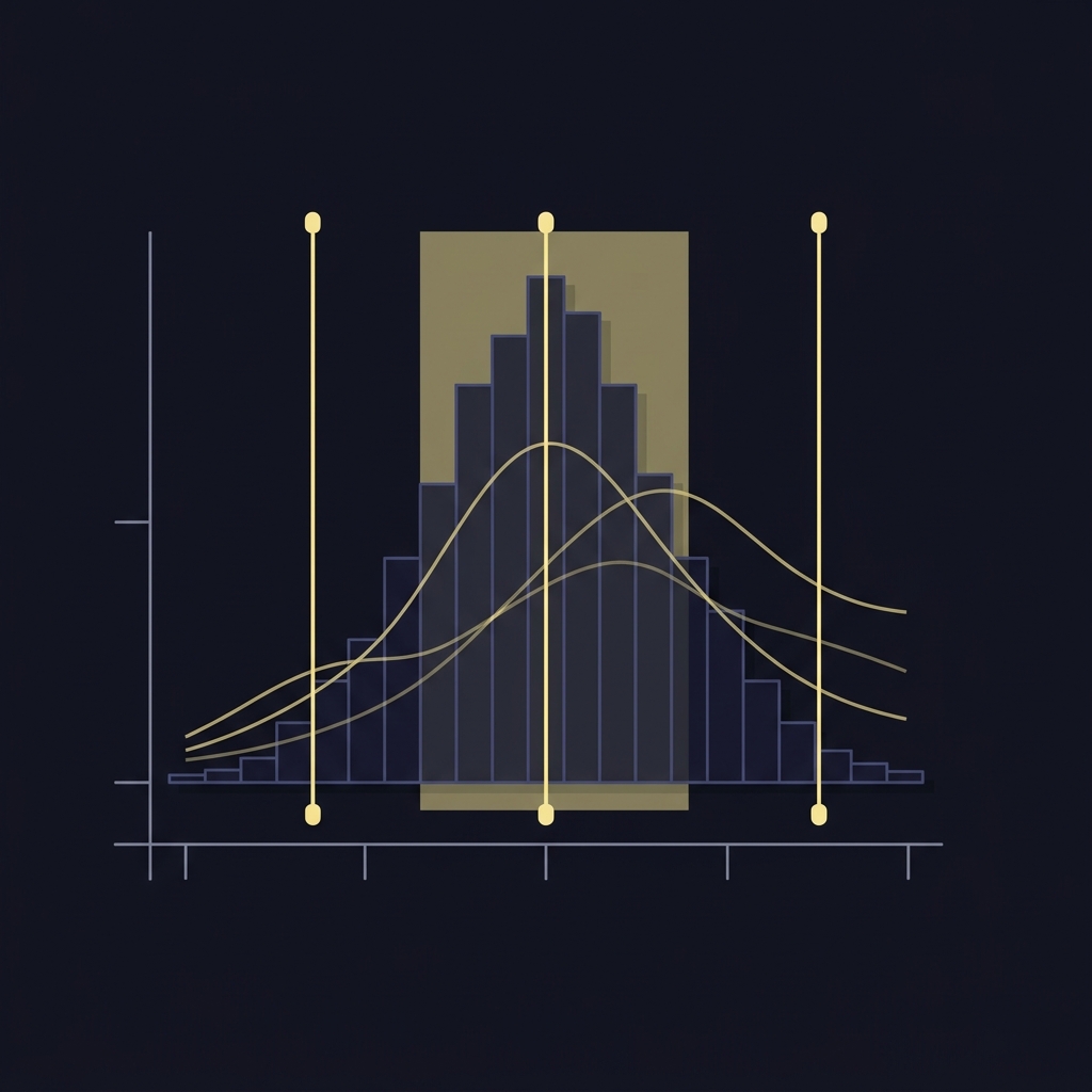 Minimalist 2D vector Monte Carlo histogram of team outcomes with highlighted quantiles and scenario lines Using Player-Level Data in Team Projections