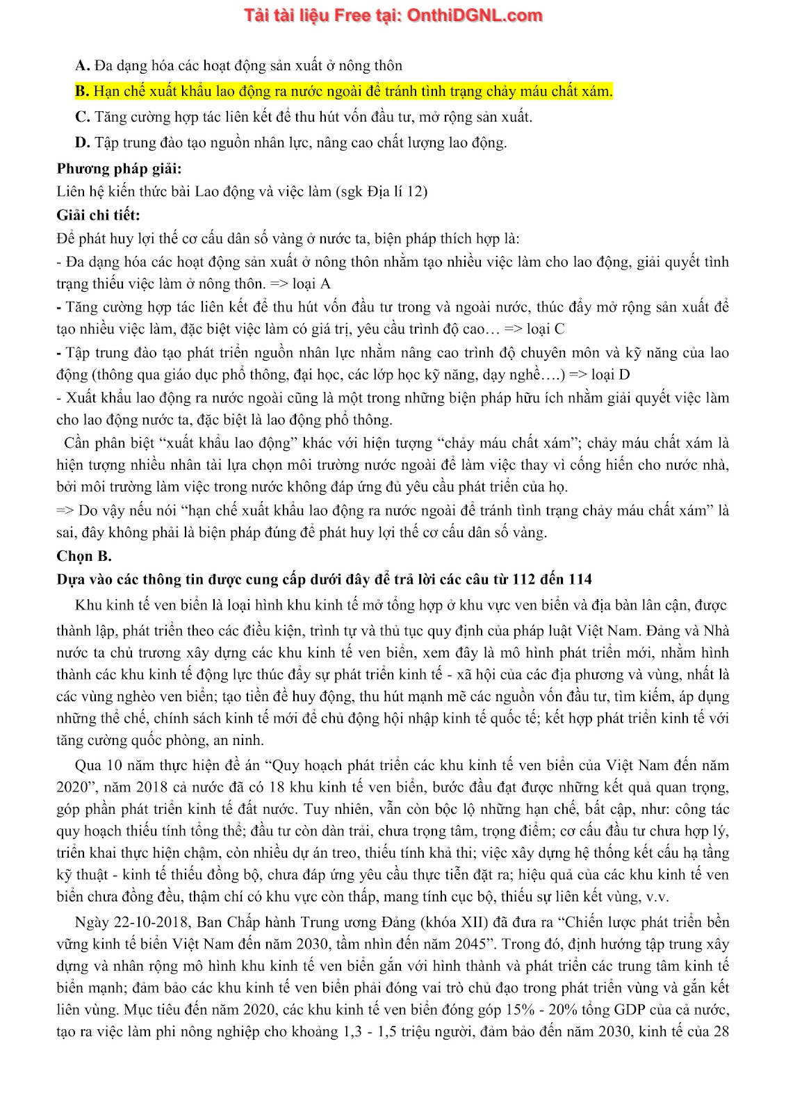 250 bài tập môn Địa Lý - Ôn thi ĐGNL ĐHQG TP HCM Phần 15