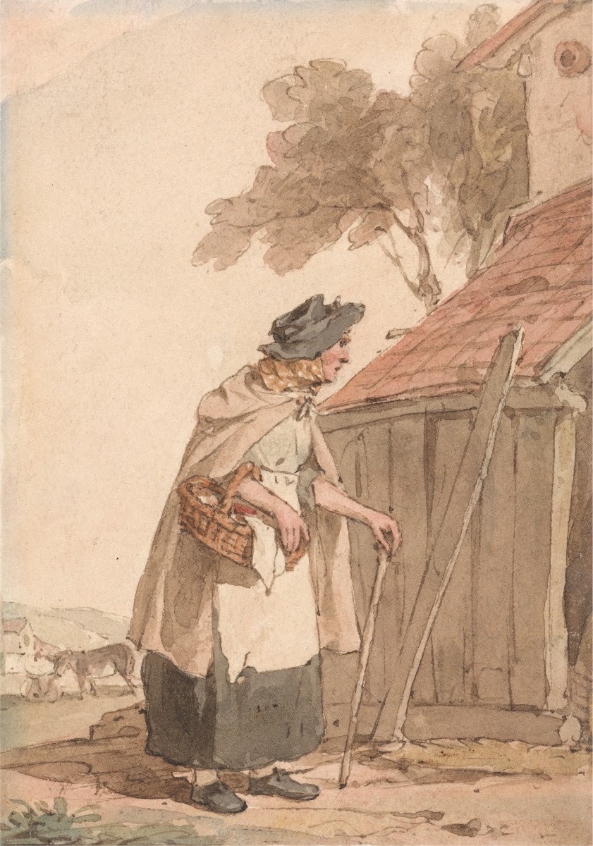 An Old Woman Carrying a Basket