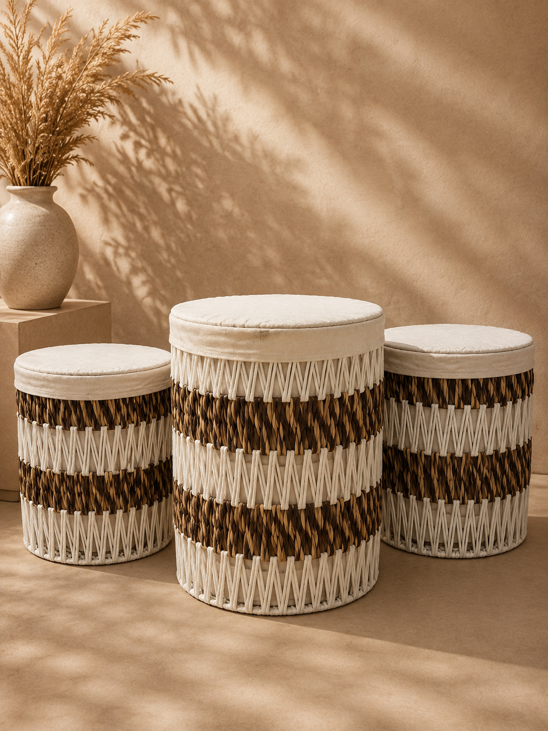 Brown & Cream Woven Basket Set – 3 Sizes
