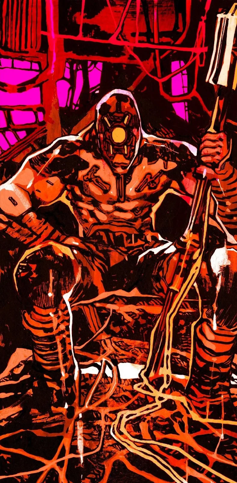 Prophet Warrior Holding Staff - Comic Book Illustration Full HD iPhone Wallpaper (1151x2336)