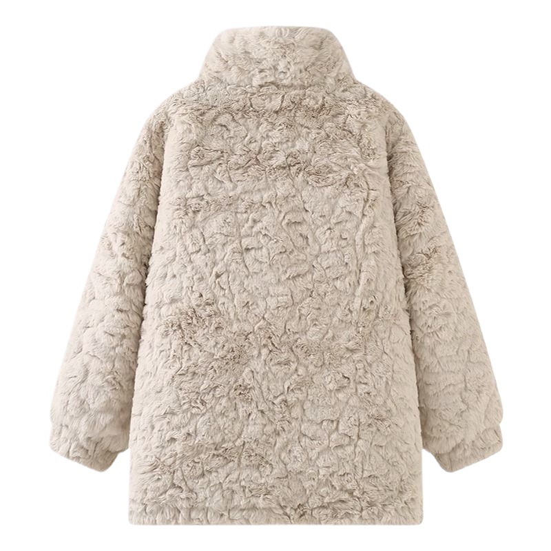 Fluffy coat with stand-up collar