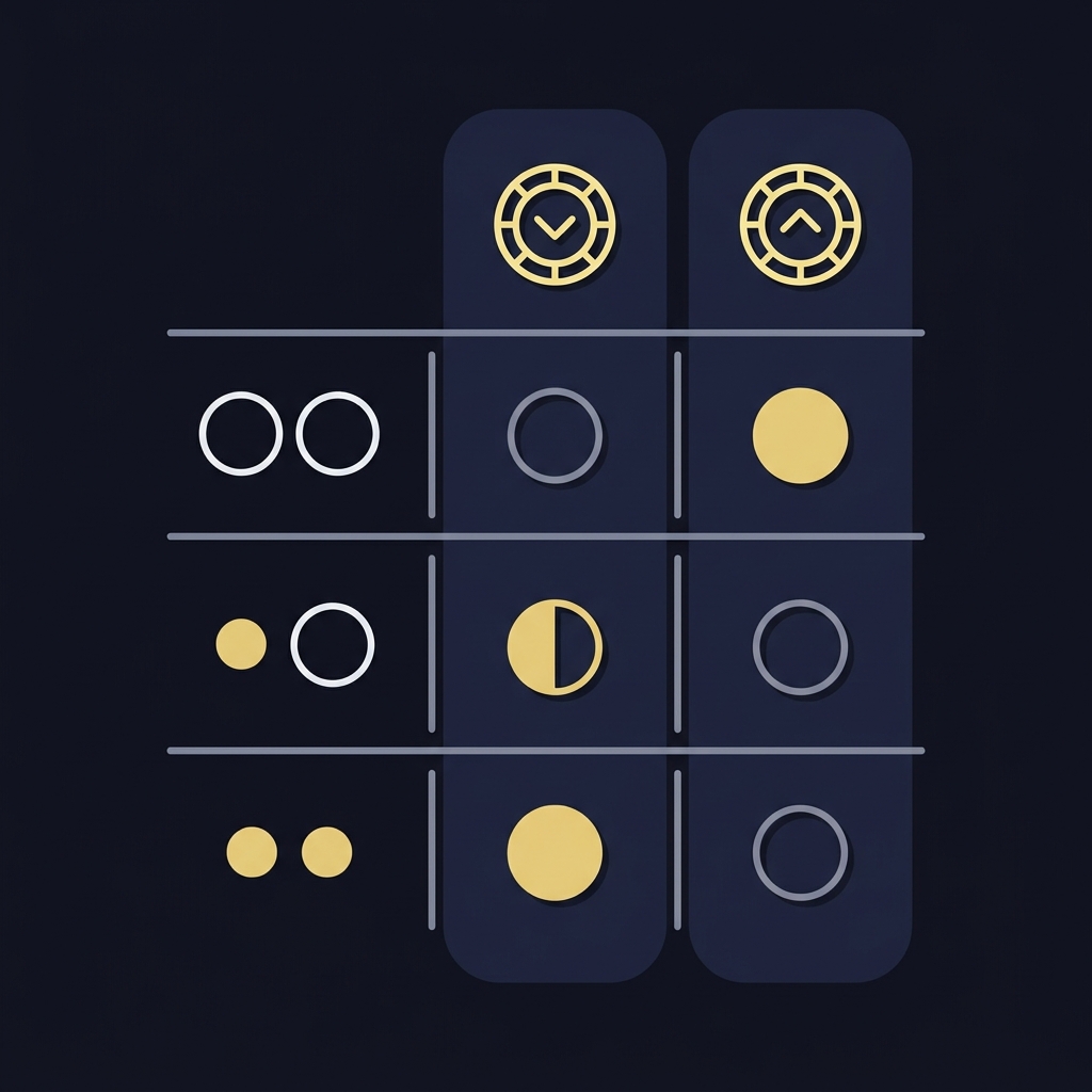 Minimalist 2D vector infographic showing scoreline icons for 0 0 1 0 2 0 with visual settlement indicators for negative 0.75 and positive 0.75 asian handicap soccer in Funded Plays brand colors