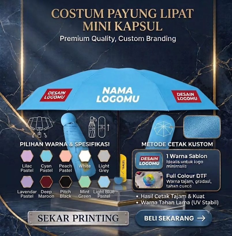 costum payung kapsul lipat manual/payung kapsul sovenir/payung lipat promosi/design bebas — Sekar Printing