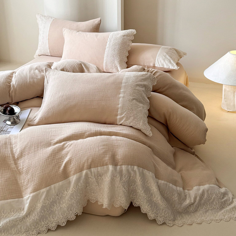 Cotton bed linen with lace, 4-piece