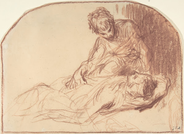 A Young Man Seated Bent over a Reclining Figure ca 184550