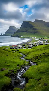 Coastal Village of Saksun in the Faroe Islands Landscape