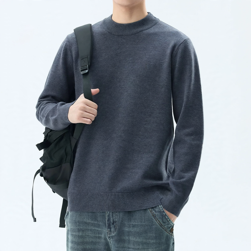 Men's Wool Blend Sweater with Round Neck