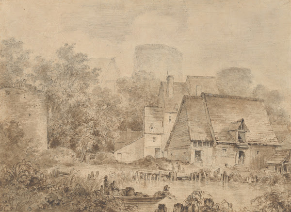 Farm Buildings beside a Waterway ca 176570