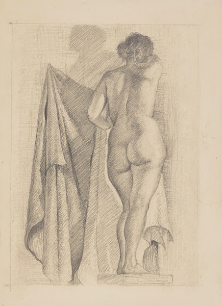 Akt młodej kobiety na tle draperii 1936