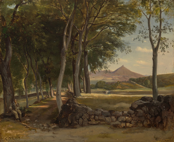 Paysage montagneux vu à travers les arbres 1840 1845