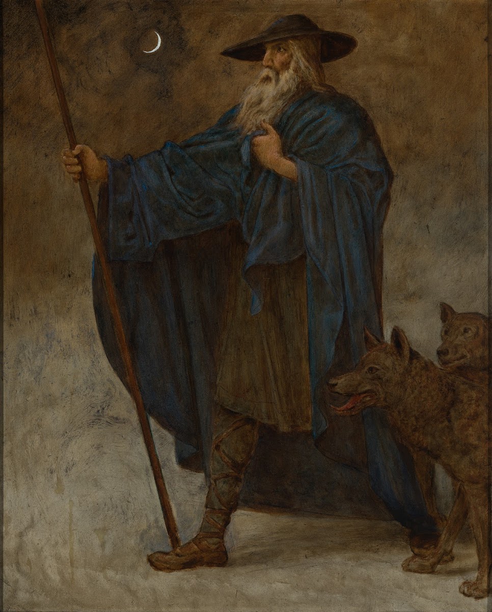 Dezember Wotan mit Wölfen 1906