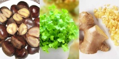 Tương tự, băm nhuyễn hạt dẻ, rau mùi, gừng sau khi đã rửa sạch. Trộn tôm, hạt dẻ, rau mùi, gừng, dầu mè và tương ớt với tỏi và phân chia hỗn hợp này thành 12 phần.