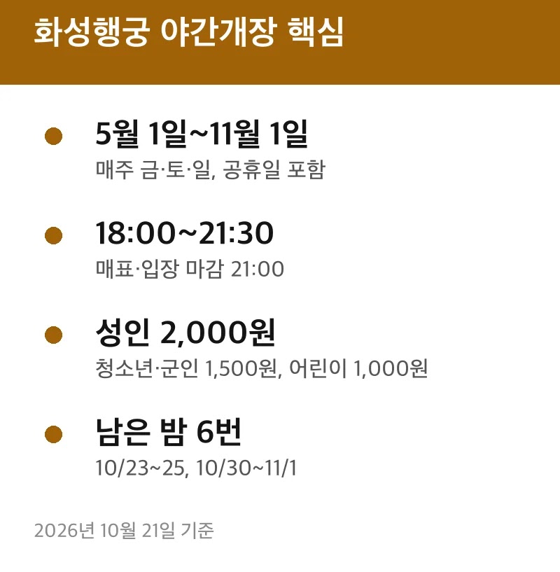 화성행궁 야간개장 핵심