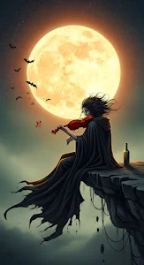 Gothic Violinist Playing Under Giant Orange Moon