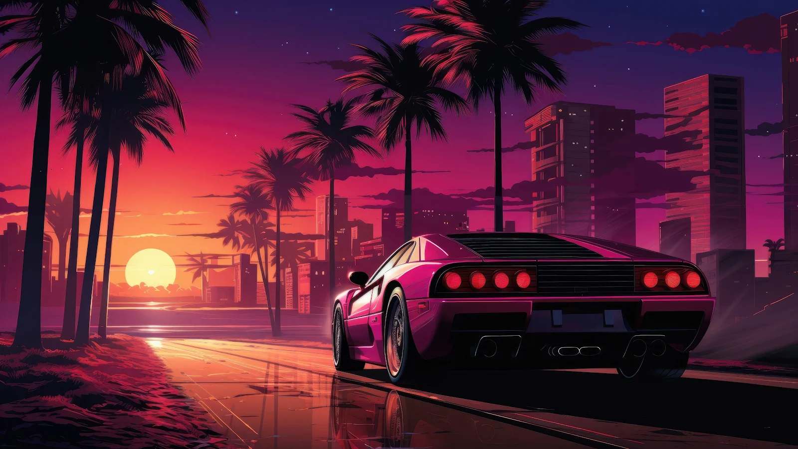 Retro Drive Through Palmwave Paradise 4K Desktop Wallpaper Background [3840x2160] Free Download