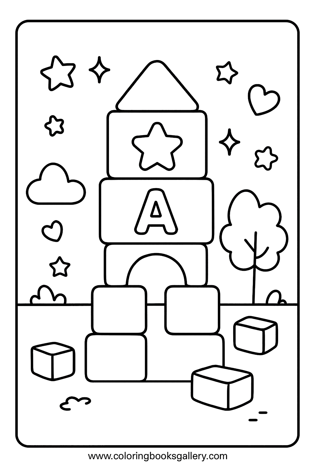Stacking Blocks Tower – A Creative Coloring Adventure for Kids – free coloring page for kids