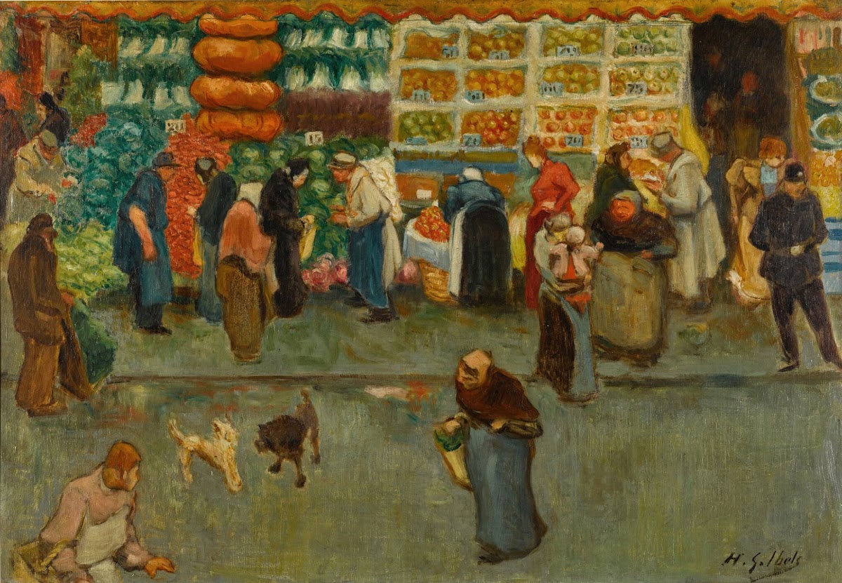Scène de marché à Paris circa 1900
