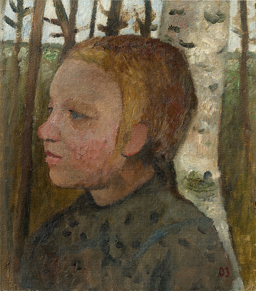 Brustbild eines Mädchens nach links vor Birken 1903