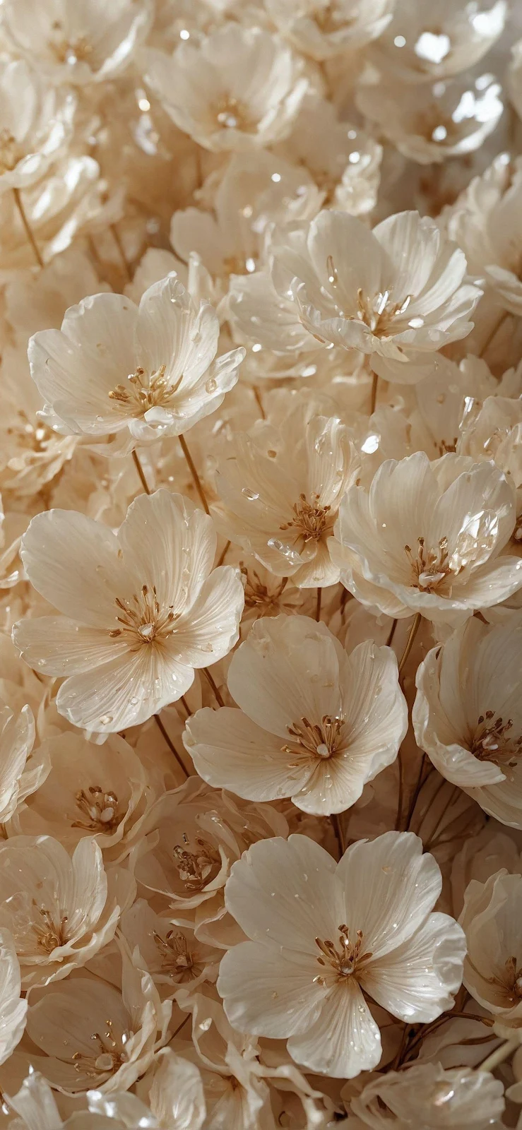 Aesthetic Cluster of Cream Flowers - Close-up Still Life 2K iPhone Wallpaper (1474x3193)