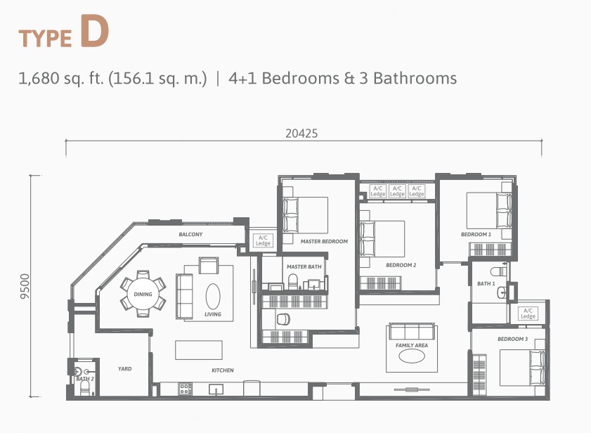 Ren Residence Type D floor plan — 1680 sq ft, 4 bedrooms
