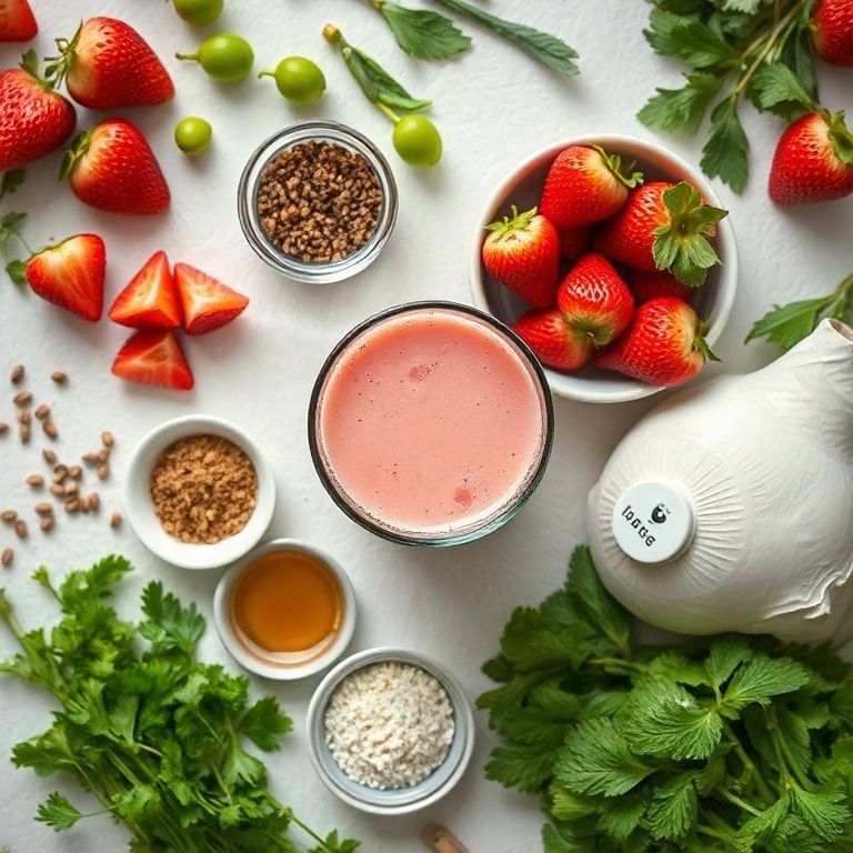 Ingredients for Refreshing Korean Strawberry Milk Recipe with Homemade Syrup – Easy Homemade Summer Drink
