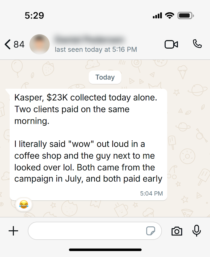 Client message on WhatsApp