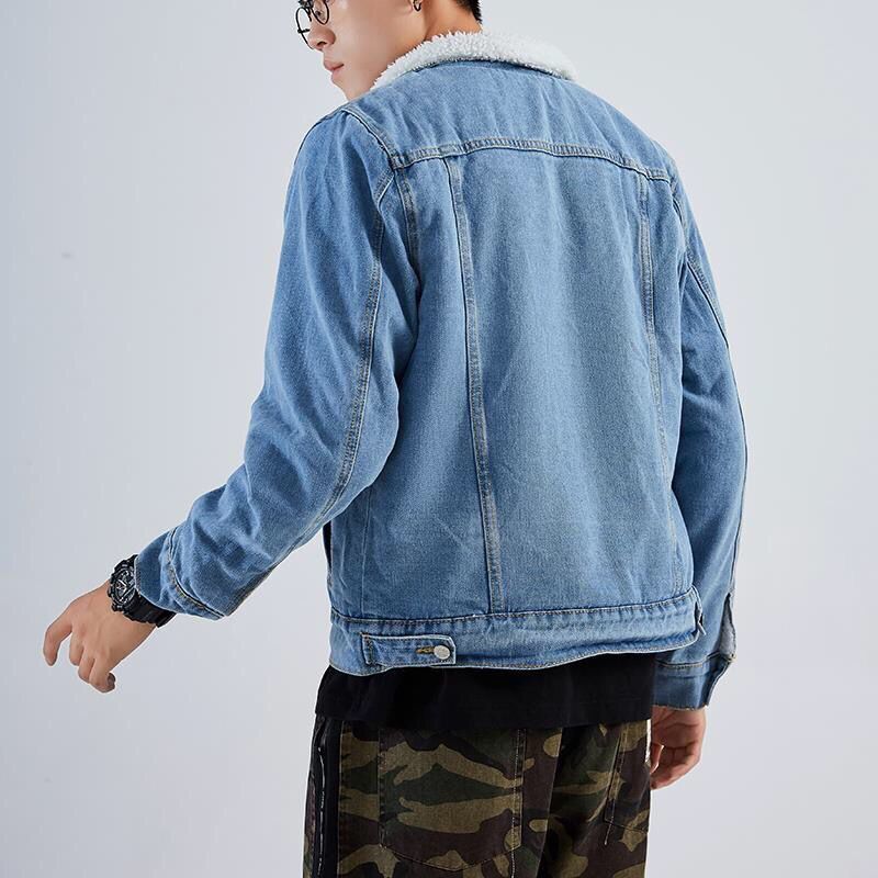 Padded denim jacket with lamb fleece lining