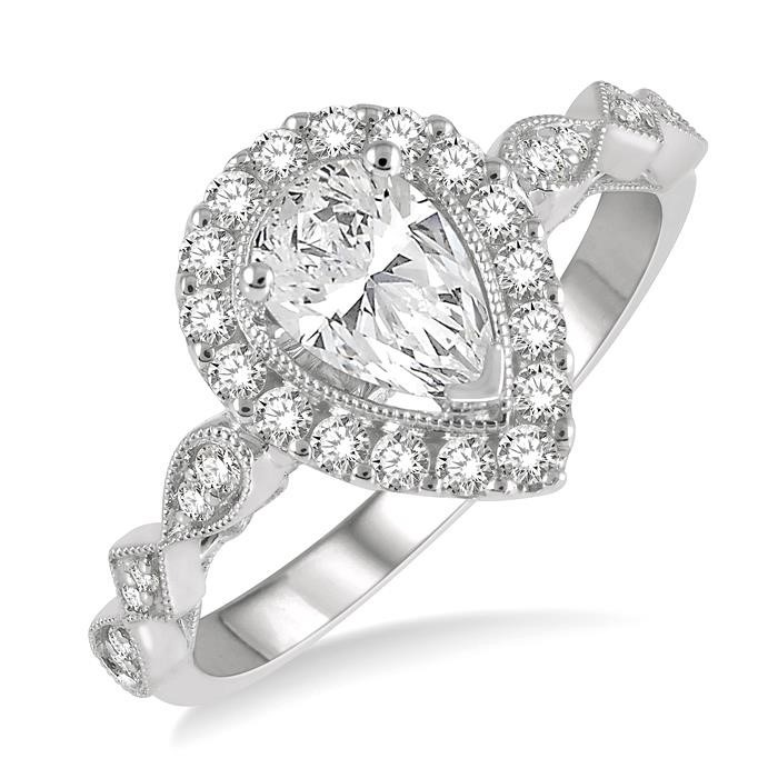 Pear Shape Semi-Mount Halo Diamond Engagement Ring