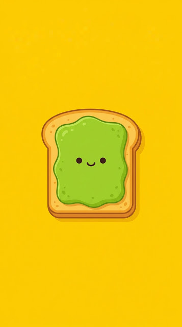 Cute Cartoon Bread Slice with Avocado and Sunny Smile - Free mobile Wallpaper