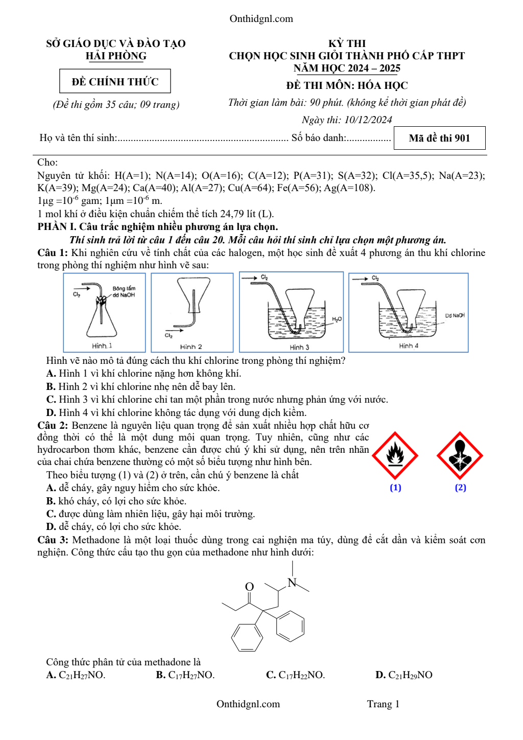 Đề Chọn Học Sinh Giỏi Hóa 12 Sở GD Hải Phòng 2024 2025 pdf