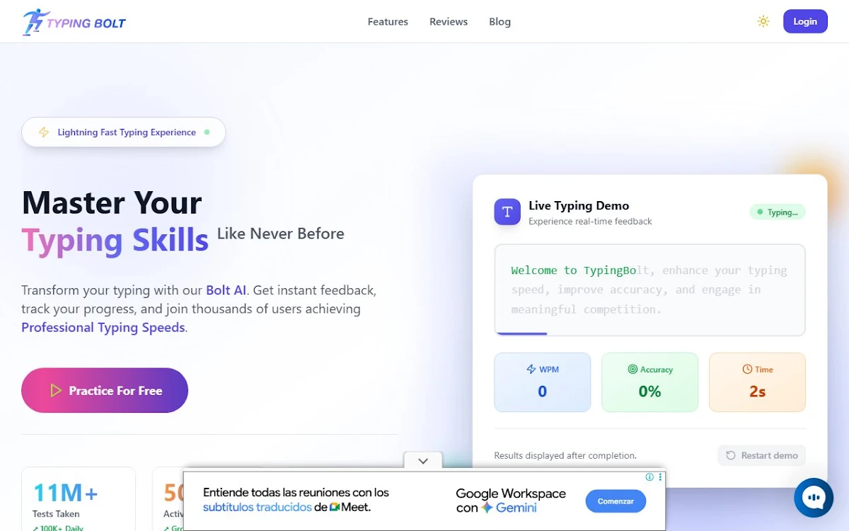 Captura de Typing Bolt -
