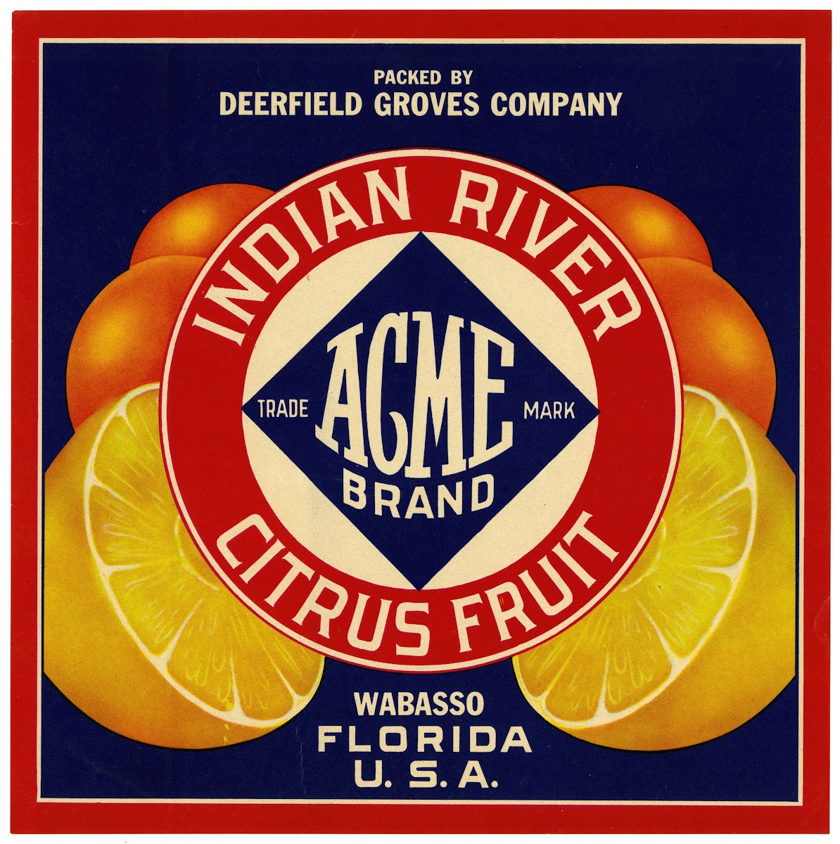 Acme Brand Indian River Citrus Fruit Label 1940