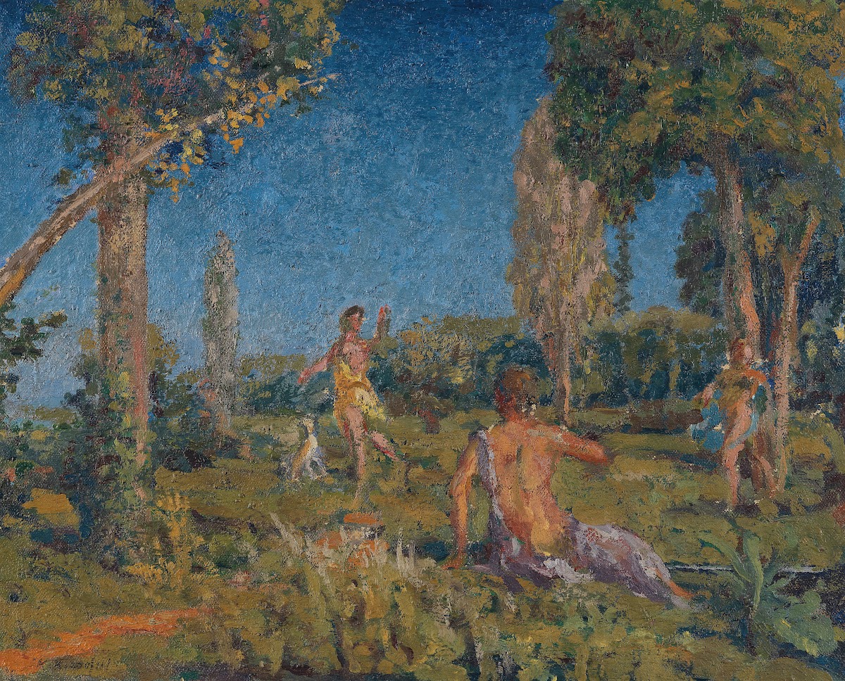 Artemis with a dog and two companions at a spring 1925