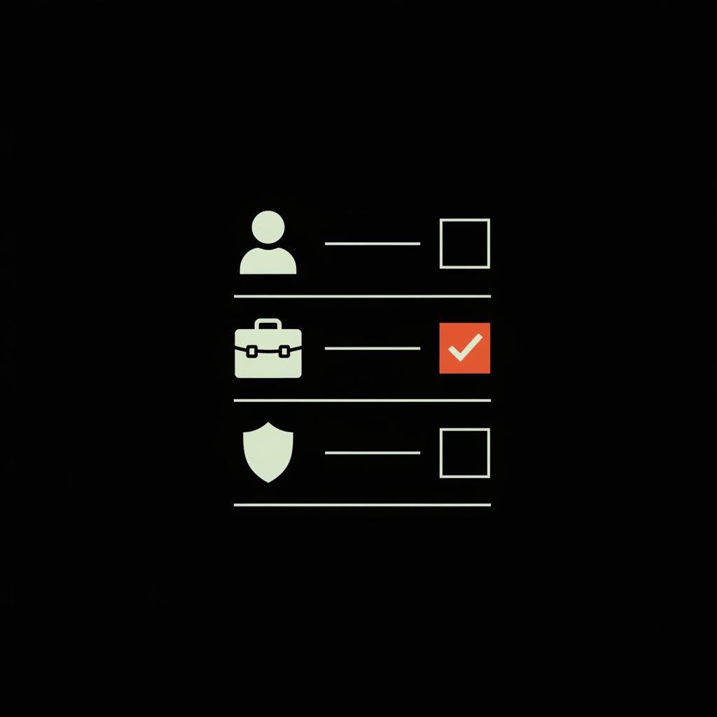 Minimal checklist infographic with person, briefcase and shield icons and checkboxes on black background — should I use my real name on Instagram