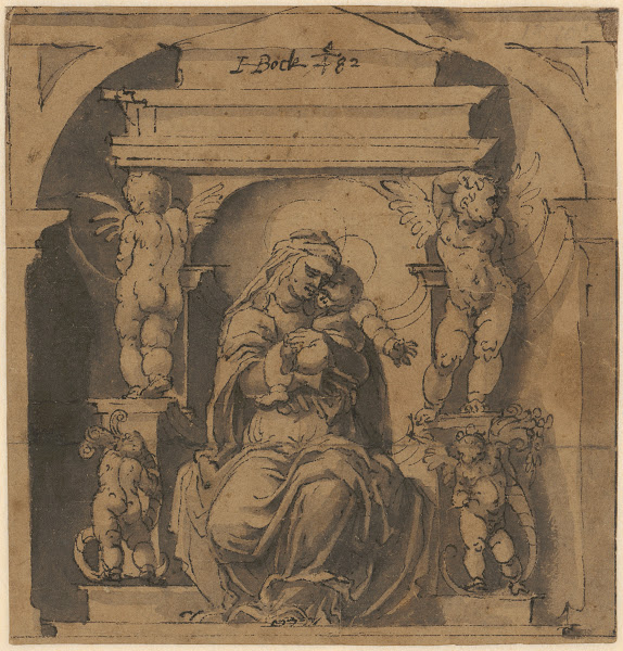Thronende Madonna mit Kind in einer Nische 1582